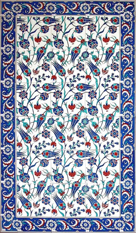 Ottoman Tile Art with Flower Patterns Ottoman Art Design, Islamic Flower Pattern, Turkish Art Pattern, Wallpaper Turkish, Ottoman Tiles, Stary Papier, Islamic Tiles, Turkish Pottery, Iznik Tile