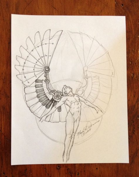 This is a rough design for my newest piece which I will be posting here. He will be a 12" figure with wood and metal wings done as a wall hanging. Metal Wings Drawing, Mechanical Wings Concept Art, Wings Art Reference, Valentino Cosplay, Mechanical Wings, Human Wings, Bird Wings Costume, Africa Drawing, Wings Inspiration