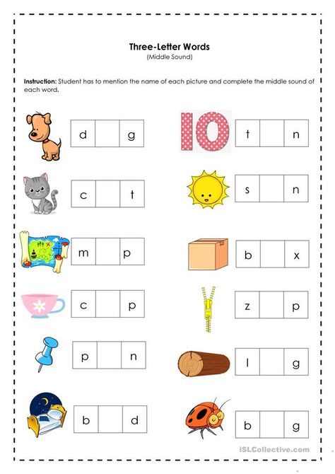 Three-letter Words (Middle Sound) - English ESL Worksheets for distance learning and physical classrooms A Sound Three Letter Words Worksheet, English 3 Letter Words Worksheets, Three Letter Words For Kids, 3 Letter Words Worksheets, Three Letter Words Worksheets, Mango Images, Two Letter Words, Writing Cvc Words, Teach English To Kids