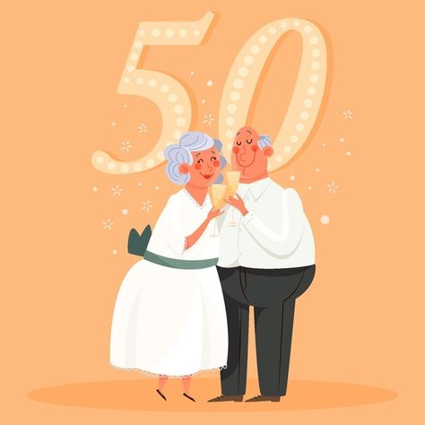 People Celebrating, 60 Wedding Anniversary, Golden Wedding Anniversary, Vector People, Marriage Anniversary, Wedding People, Golden Wedding, Golden Years, Love Anniversary