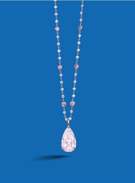 An important 9.21 carats pear-shaped fancy light purplish pink, Internally Flawless, Type IIA, diamond pendant Coloured Diamonds, Bijoux Art Deco, Diamond Flower Pendant, Fancy Light, Jewellery Sale, The Bling Ring, Ladies Necklace, Flawless Diamond, Diamond Pendants