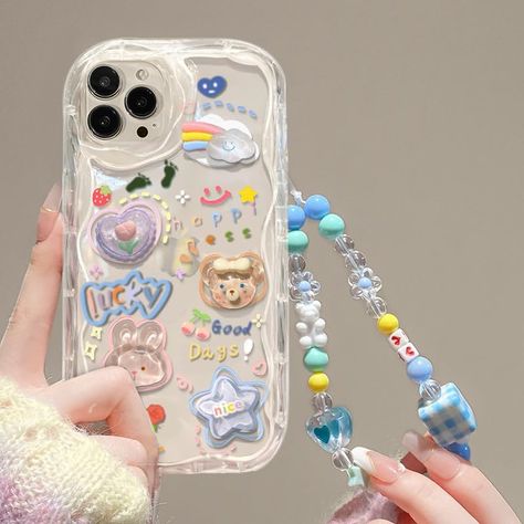 PRICES MAY VARY. 【Cute Phone case for iPhone 13 pro max】This phone cover case is made of non-yellowing transparent TUP material, with sensitive and accurate keys to grasp every operation, making your use more smooth and convenient. 【3D cute floral】The appearance of the case has many kawaii 3D three-dimensional bear, rabbit, heart, pentagram, clouds and other patterns, perfect for girls, full of girlhood and cute sense. 【Aesthetic Phone Charm】 phone case also comes with a bear chain and ice cream Capas Samsung, Produk Apple, Chain Lanyard, Iphone Case Protective, Bottle Jewelry, Aesthetic Phone Case, Cute Bear, Cute Phone Cases, Iphone Cover