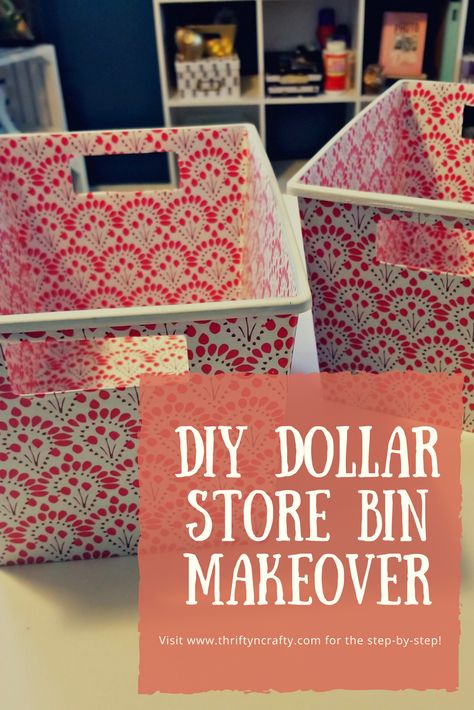 Easy DIY dollar store bin makeover Diy Storage Containers Upcycle, Covering Plastic Storage Bins, Plastic Bin Makeover, Decorate Plastic Bins, Dollar Store Storage, Cookie Room, Dollar Tree Storage Bins, Diy Storage Containers, Dollar Store Bins