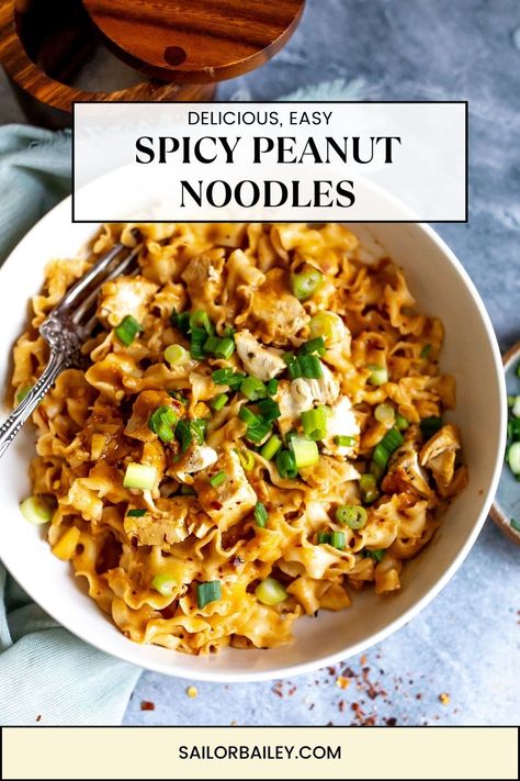 When it comes to comfort food with a kick, few dishes can rival the allure of Peanut Spicy Noodles With Chicken. Ready in 30 minutes! via @sailor_bailey Peanut Noodles Recipe Chicken, Asian Peanut Noodles, Peanut Noodles With Chicken, Ginger Peanut Sauce, Sailor Bailey, Spicy Peanut Noodles, Cozy Food, Noodles With Chicken, Asian Noodle Recipes