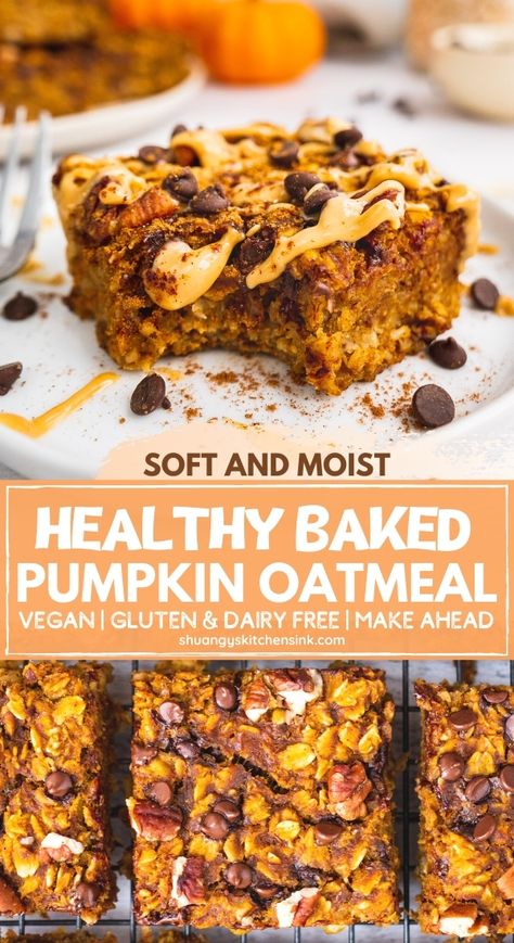 Pumpkin Oatmeal Breakfast Bars, Pumpkin Oatmeal Bars, Pumpkin Oatmeal Breakfast, Healthy Pumpkin Oatmeal, Easy Pumpkin Oatmeal, Best Healthy Breakfast, Vegan Bars, Bars Gluten Free, No Bake Oatmeal Bars