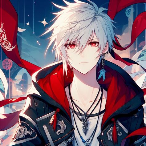 Anime White Hair Boy, White Hair Anime Guy, Ali Mola, Anime Cover Photo, Cute Couple Drawings, Red Eyes, Male Art, Cute Anime Guys, White Hair