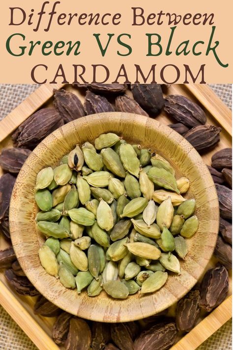 Green and black cardamom on a tray Black Cardamom Recipes, How To Use Cardamom, Recipes Using Ground Cardamom, Carom Seeds Benefits, Indian Spices List, Cardamom Plant, Cardamom Spice, Cardamom Recipe, Black Cardamom