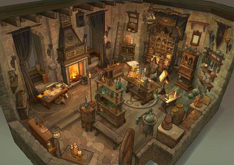 Alchemist’s Study Room, Natcha Ngamtweerat on ArtStation at https://www.artstation.com/artwork/zON9VD Dnd Study Room, Medieval Interior Concept Art, Archeologist Room, Study Room Concept Art, Medieval Study Room, Alchemist Study, Alchemist Fantasy Art, Alchemist Rpg, Fantasy Dorm Room