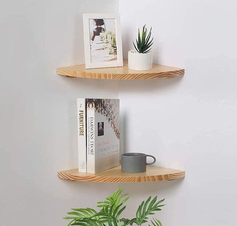 10 Corner Shelf Ideas for Adding Storage and Style - Bob Vila Corner Shelves Kitchen, Corner Floating Shelves, Corner Wall Shelf, Corner Shelf Ideas, Wooden Corner Shelf, Corner Shelf Design, Wood Corner Shelves, Wall Mounted Corner Shelves, Round Shelf