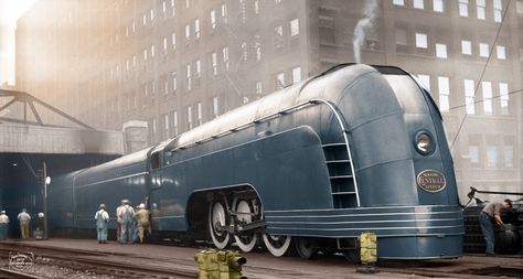 Deco Gamer, Arte Art Deco, New York Central Railroad, Streamline Moderne, Old Trains, New York Central, Old Train, Train Pictures, Art Deco Architecture