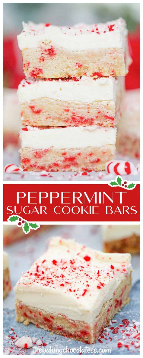 Christmas Bars, Peppermint Dessert, Bars Cookies, Peppermint Recipes, Peppermint Sugar Cookies, Fluffy Frosting, Christmas Peppermint, Cookie Base, Potluck Desserts