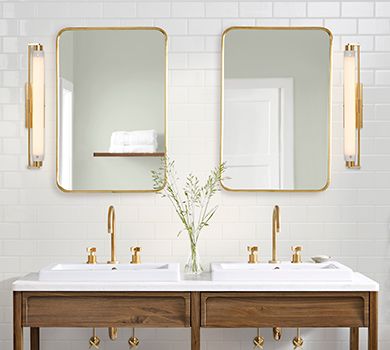 Outdoor | Rejuvenation Bathroom Vanity Lighting Sconces, Porch Accessories, Reupholster Furniture, Lighting Sconces, Bedroom Seating, Metal Frame Mirror, Durable Furniture, Gold Bathroom, Mirror Wall Bathroom