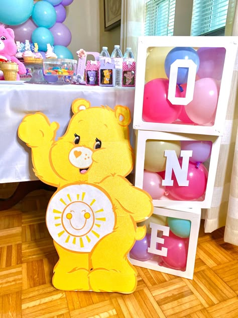 Care Bear Birthday Party Ideas Diy, Carebear Themed Birthday Party, Carebear Party Decorations, Carebear First Birthday Theme, Care Bear Party Favors, Carebear 1st Birthday Party Ideas, Care Bears 1st Birthday Party, Carebears Birthday Theme, Care Bears First Birthday Party