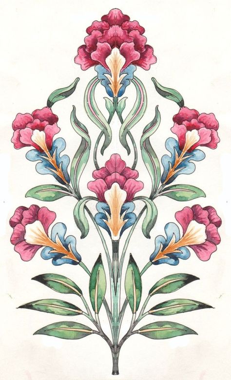 Mughal Art Paintings, Persian Art Painting, Digital Flower, Folk Art Flowers, Pichwai Paintings, Textile Prints Design, Turkish Art, Flower Art Images, Geometric Art Prints