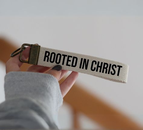 Rooted In Christ Key Fob - Christian Gift - Heat pressed vinyl - Material : Cotton webbing - Approx. length Including hardware: 1 x 6 inch - Production time: 1-3 business days - Made with lots of LOVE in Montreal,QC :) **Please note that the length of keychain & colors may vary slightly from photos. Thank you for visiting LoveySlimey Shop, if you have any questions or request please contact us ❤ Christian Gifts For Him, Bible Keychain, Xmas Gift Guide, Rooted In Christ, Christian Accessories, Church Gifts, Bible Verse Gifts, Heat Press Vinyl, Christian Jewelry