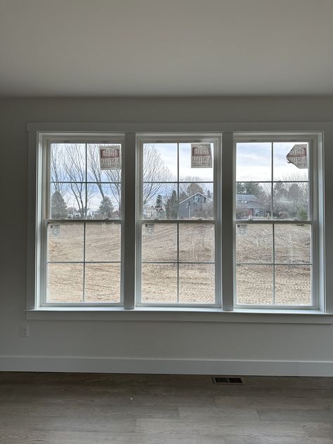 Four Over One Windows Exterior, 3 Windows In A Row Exterior, 3 Double Hung Windows In A Row, Small Windows At Top Of Wall, Living Room Three Windows, 4 Pane Windows Exterior, 4 Over 4 Windows Exterior, Large Picture Window Living Room, Window Placement Ideas Exterior