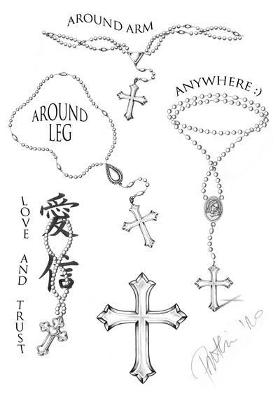 Rosary Memorial Tattoo, Rosary Drawing Design, Small Tattoos Template, Rosary Back Tattoo, Rosary Around Wrist Tattoo, Rosary Wrapped Around Arm Tattoo, Rosary Beads Tattoo Design, Rosary Leg Tattoo, Rosary Forearm Tattoo