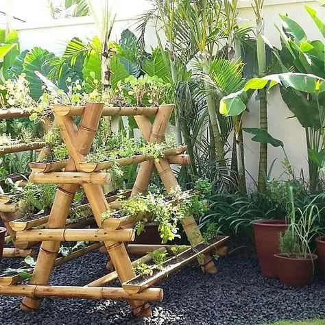 Vegetable Stacks, Bali Landscape, Bamboo Furniture Diy, Private Villa Bali, Bamboo Landscape, Bamboo Diy, Taman Air, Bamboo Building, Bamboo House Design