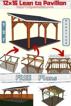 Lean To Pavilion, Pavilion Plans, Covered Patio Design, Wooden Gazebo, Carport Designs, Pavilion Design, Backyard Pavilion, Backyard Diy Projects, Free Plans