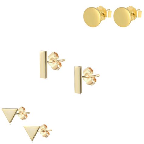 PRICES MAY VARY. These tiny pair of geometric stud earrings are perfect for multiple piercings or cartilage piercings. Quality - Made of sterling silver 925, 18K yellow gold plated. Yellow gold plated sterling silver butterfly backs included. Size - Each stud approx. 0.5''(H) by 0.2''(W) Gift - Packed in our brand jewelry pouch, ready to give to a loved one. It makes the most Perfect gift for weddings, mothers Day, birthdays, valentines day, graduation, Christmas or just about any other occasion Earrings Bar, Gold Bar Earrings Studs, Hand Chain Jewelry, Earrings Circle, Gold Earrings For Women, Womens Earrings Studs, Geometric Studs, Bar Stud Earrings, Classic Bracelets