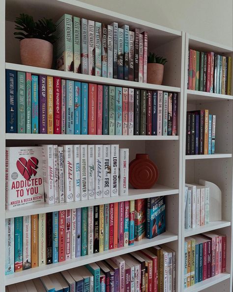 Romance Bookshelf Aesthetic, Book Lover Room, Book Shelves Aesthetic, Romance Bookshelf, Books Aesthetic Bookshelves, Shelves Aesthetic, Bookish Bedroom, Bookshelves Aesthetic, Pretty Bookshelves