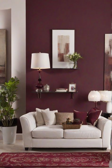 home decorating, home interior design, interior design space planning, interior bedroom design, designer wall paint, home paint colors, paint color match Maroon And Gray Living Room, Cranberry Wall Color, Burgundy Accent Wall Living Room, Burgundy Wall Paint, Maroon Accent Wall, Small Living Room Decor Indian, Maroon Living Room, Maroon Walls, Burgundy Living Room