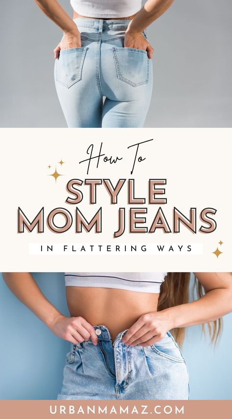 Looking for ways to style mom jeans in flattering ways? Check out this article to style mom jeans. Cute Outfit With Mom Jeans, Mom Jeans With Belt Outfit, Style Mum Jeans, Mpm Jeans, How To Roll Mom Jeans, Mom Fit Jeans Styling, Comfy Mom Jeans Outfit, Mom Jeans Style Ideas, How To Dress Mom Jeans