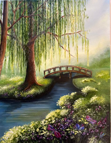 Handmade Oil painting: Willow Tree Dimension of painting: 14x18 inches Varnished and Framed Signed in front and back Original Oil Painting, Willow Tree meaning which is ability to grow and survive, its powerfully symbolic and show how we can thrive even in challenging conditions. Painting is done in vibrant colors with high quality paints. I feel the scene of this painting brings positive feelings and thoughts. Painted on cardboard with high quality oil paints; framed and ready to be hung in your special place. The painting is signed on the front and back and will be shipped within 2-3 business days after I receiving payment. Please do not hesitate to ask me any questions or concerns.  Thanks for visiting my shop:) Best, Anzhela'sART Willow Tree Acrylic Painting, Willow Tree Painting Easy, Wisteria Tree Painting, Weeping Willow Tree Painting, Painting Willow Tree, Willow Tree Meaning, Weeping Willow Painting, Willow Painting, Willow Tree Painting