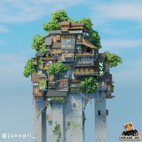 Nikabe en Instagram: “This is the Japanese Stacked Village Created by @nikabe_mc and @junopii_ This is one of the biggest builds I have worked on in a while.…” Minecraft Architecture Buildings, Minecraft Village Themes, Minecraft Slums, Studio Ghibli Minecraft, Ghibli Minecraft, Minecraft Village Layout, Minecraft Village Builds, Minecraft Village Ideas Buildings, Waterfall Minecraft