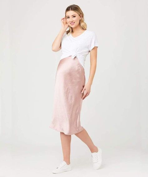 Lexie Satin Skirt - Preggi Central Maternity Boutique, 7 Months Pregnant, Trendy Maternity Outfits, Pregnancy Style, Breastfeeding Clothes, Cropped Knit Sweater, Pregnancy Wardrobe, The Bump, Maternity Skirt