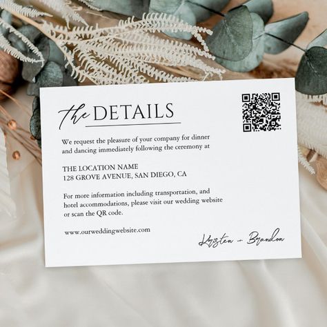 Simple Minimalist Wedding Details QR Code Enclosure Card Website Minimalist, Simple Minimalist Wedding, Minimalist Modern Wedding, Qr Code Wedding, Wedding Details Card, Modern Minimalist Wedding, Wedding Enclosure Cards, Minimalist Wedding Invitations, Craft Wedding