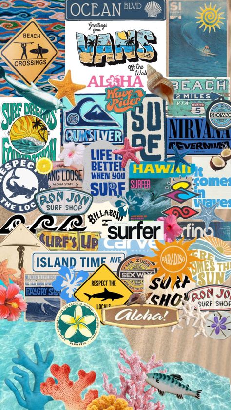 Summer Wallpaper Phone, Surfing Wallpaper, Summer Prints Wallpaper, Surf Room Decor, Beach Wall Collage, Wallpaper Beach, Cute Summer Wallpapers, Surf Poster, Public Places