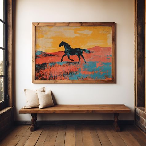 Now available! The "Colors of a Horse" art print. Inspired by vintage letterpress design. This print is perfect for anyone looking to add some soul and a pop of color to their living space, office, restaurant, bar, or dorm room. No matter your style, whether minimalistic, eclectic, boho, southwestern, or farmhouse, this print is made for you. It would also make a great gift for lovers of animals and the great outdoors.  The detail image shows the subtle texture and character of the original piece. This poster is printed on a high quality, heavy weight matte paper with a paper thickness of 10.3 mil. *Frame is not included* Available sizes: 8x10 inches 11x14 inches 12x18 inches 16x20 inches 18x24 inches 20x30 inches 24x36 inches Thank you for visiting us. More original art is on the way. X Boho Mountain Bedroom, Southwestern Office Decor, Vintage Western Wall Art, Minimalistic Eclectic, Modern Western Decor, Western Decor Ideas, Modern Southwest Style, Horse Room Decor, Vintage Western Decor