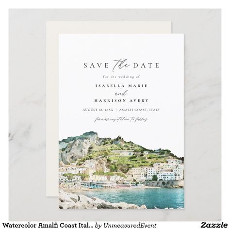 Italy Watercolor, Amalfi Coast Wedding, Italy Landscape, Couples Shower Invitations, Amalfi Coast Italy, Engagement Invitations, Rehearsal Dinner Invitations, Engagement Party Invitations, Coast Wedding