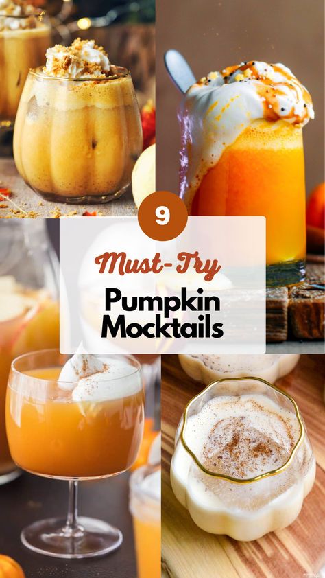 Pumpkin Mocktails Non Alcoholic Pumpkin Drinks, Mocktails Non Alcoholic Pumpkin, Non Alcoholic Fall Drinks For Parties, Pumpkin Mocktail Recipe, Autumn Mocktails Non Alcoholic, Pumpkin Mocktails, Thanksgiving Non Alcoholic Drinks, Mocktails Non Alcoholic Thanksgiving, Fall Drinks For Kids