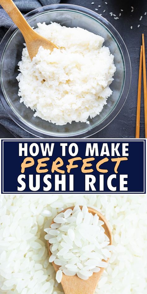 Easy Sushi Rice, Perfect Sushi Rice Recipe, Perfect Sushi Rice, Sushi Rice Recipe, Make Sushi Rice, Sushi Rice Recipes, Sushi Bowls, Sushi Recipes Homemade, Vegetarian Sushi