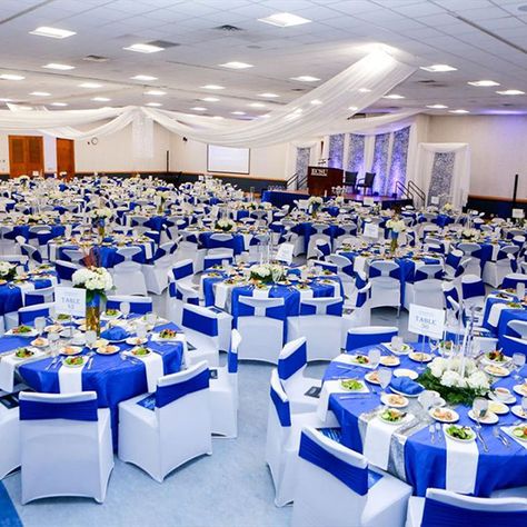 Royal Blue Ivory And Gold Wedding, Royal Blue Gold And White Wedding, Royal Blue Centerpieces, Royal Blue Wedding Decorations, Wedding Decorations Diy Centerpiece, Royal Blue Wedding Theme, Blue Wedding Decorations, Dream Wedding Reception, Blue White Weddings