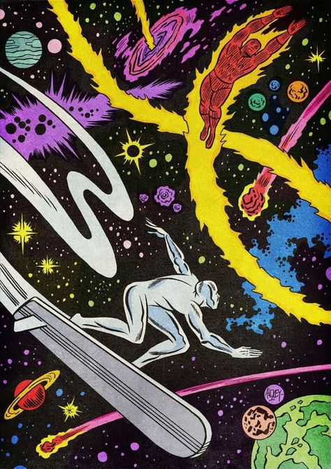 Silver Surfer Comic, Retro Comic Art, Cosmic Comics, Jack Kirby Art, Wolverine Art, Kirby Art, Vintage Poster Design, Superhero Wallpaper, Celestial Art