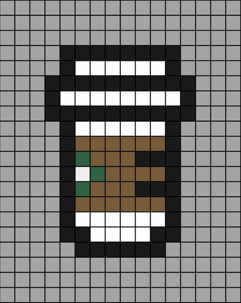 A pixel art template of a Starbucks coffee cup for taking away (with the extra cardboard safety bit). Also used for other hot beverages, like hot chocolate. Pixel Art Boba Tea, Pixel Art Chocolate, Pixel Art Easy Ideas, Pixel Art Anime Easy, Pixel Art Petit, Coffee Pixel Art, Easy Pixel Art Ideas, Pixel Coffee, Pixel Art Simple