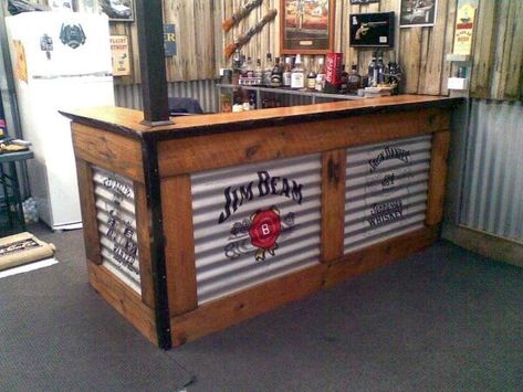 Top 50 Best Garage Bar Ideas - Cool Cantina Workshop Designs Corrugated Metal Bar, Garage Bar Ideas, Container Bar, Bar Exterior, Diy Home Bar, Garage Man Cave, Pallet Bar, Man Cave Basement, Man Cave Home Bar