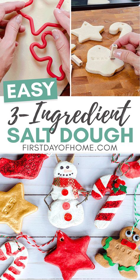 Easy Salt Dough Ornaments, How To Make Salt Dough, Salt Dough Christmas Ornaments, Salt Dough Crafts, Salt Dough Recipe, Salt Dough Ornaments, Dough Ornaments, Food Ornaments, Kids Christmas Ornaments