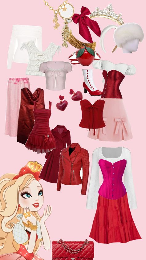 Styling Ever After High Characters!! Ever After High Aesthetic Outfits, Ever After High Halloween Costumes, Ever After High Costumes, Ever After High Inspired Outfits, Ever After High Outfits, Ever After High Cosplay, Ever After High Characters, White Halloween Costumes, Apple Costume