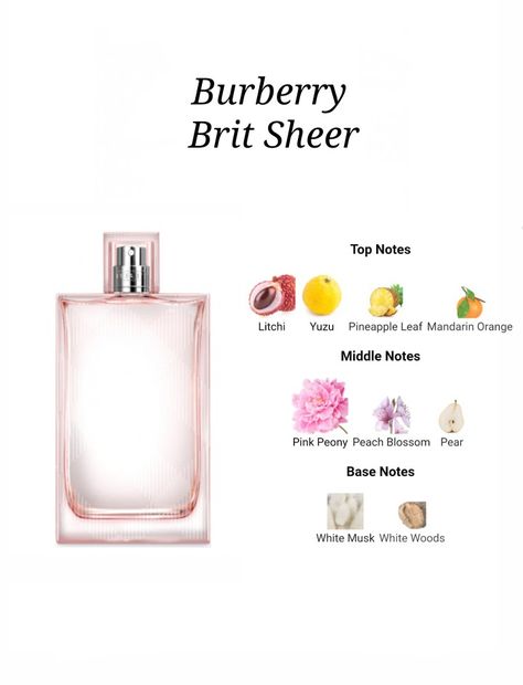 Burberry Brit Sheer, Fruit Perfumes, Essential Oil Perfumes Recipes, Perfume Notes, Perfume Recipes, Fragrances Perfume Woman, Diy Perfume, Perfume Body Spray, Vanilla Perfume