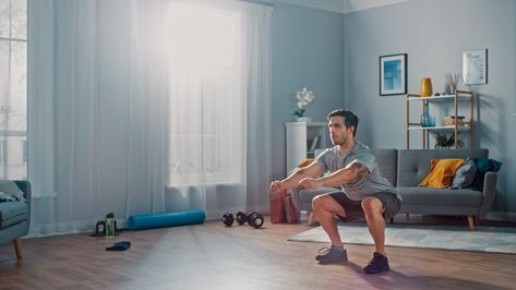 You can do squats and push-ups just about anywhere — including your living room! Sistem Saraf, Workout Space, Squat Workout, Bright Living Room, Effective Workouts, Burpees, Sciatica, Bodyweight Workout, Leg Workout