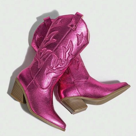 Hot Pink Metallic Cowboy Boots New In Boutique #Barbie #Barbieboots Pink Metallic Cowboy Boots, Hot Pink Cowboy Boots, Pink Metallic Boots, Hot Pink Boots, Metallic Cowboy Boots, Pink Cowboy Boot, Steve Madden Black Boots, Knee High Cowboy Boots, Pink Cowboy Boots