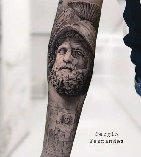 Cracked Statue Tattoo, Stoic Tattoos For Men, Samurai Tattoo Sleeve, Greek God Tattoo, Shoulder Sleeve Tattoos, Left Arm Tattoos, Spartan Tattoo, Statue Tattoo, Greek Mythology Tattoos