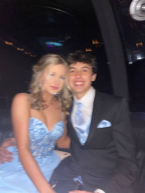 Matching Tux And Dress Prom, Tux To Match Blue Prom Dress, Winter Formal Matching Outfits, Light Blue Prom Dress Couple Pictures, Grey Tux With Light Blue Dress Prom, Matching Suit And Dress Couple Prom, Light Blue Hoco Couple Outfits, Periwinkle Prom Dress Couple, Blue Prom Looks Couple