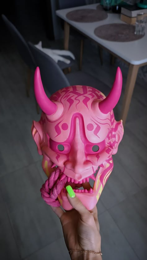 Pink hannya mask Hannya Mask 3d, Diy Oni Mask, Chinese Demon Mask, Hennya Mask, Mask Design Concept, Mask Design Art, Mascara Hannya, Japan Mask, Mascara Oni