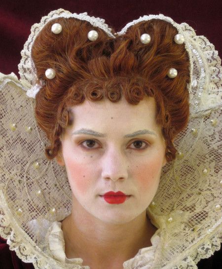 1500 Hairstyles Woman, Elizabethan Makeup, 1700s Hairstyles, Elizabethan Hair, Elizabethan Hairstyles, Short Updo, Period Makeup, Historical Makeup, Bad Eyebrows