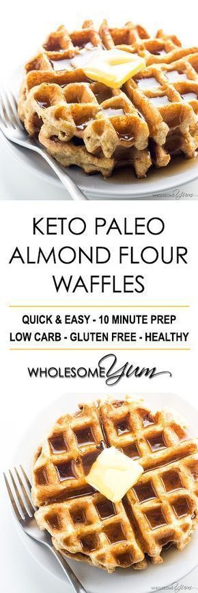 Keto Paleo Almond Flour Waffles Recipe - Gluten Free - These easy keto paleo waffles with almond flour are quick to make, using natural ingredients. They even get crispy! Just 20 minutes including cook time. Almond Flour Waffles, Paleo Waffles, Postre Keto, Waffles Recipe, Recetas Keto, Carb Free, Keto Paleo, Low Carb Gluten Free, Low Carb Breakfast